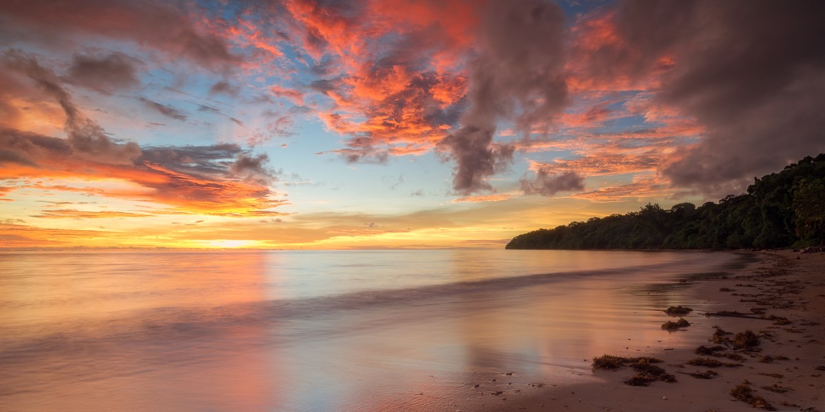 Colourful sunset on a beach of Borneo