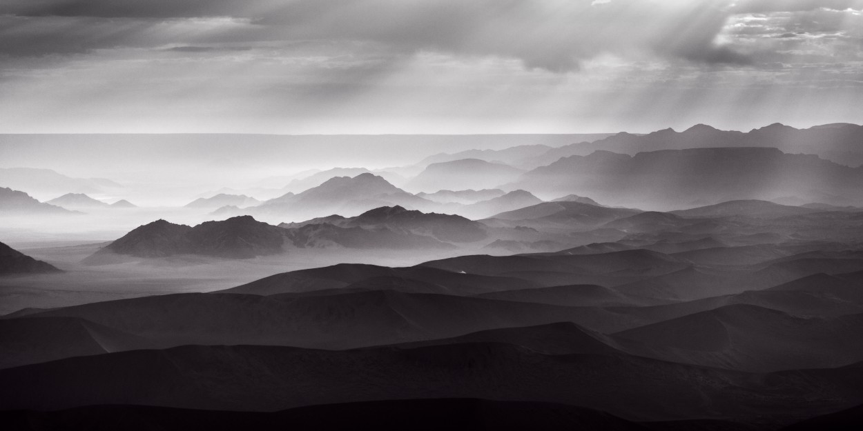 Namibian desert from the air in black and white