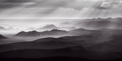 Namibian desert from the air in black and white